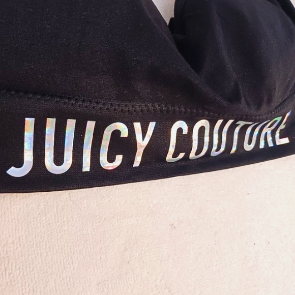JUICY COUTURE Sports Bra IRRIDESCENT Silver Glow Letters V-Back Straps BLACK M - Picture 6 of 17